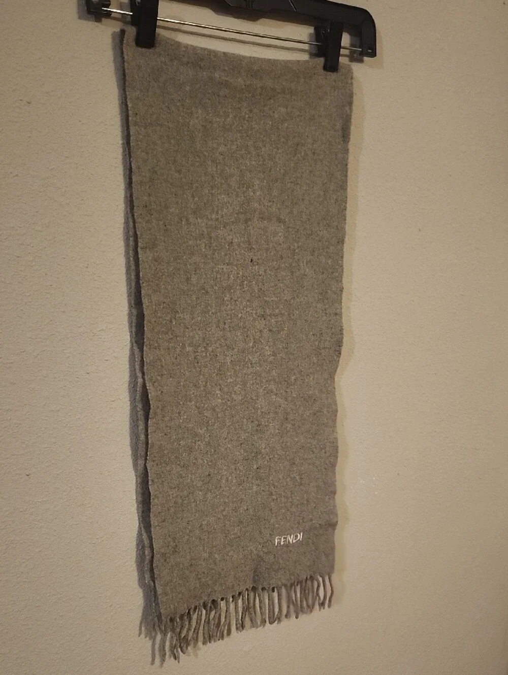 Fendi Men's Gray Fringe Wool Scarf